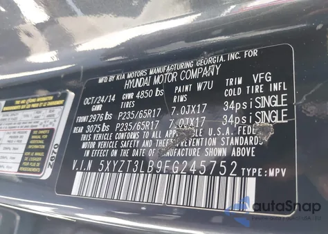 2015 Hyundai Santa Fe Sport 2.4L z USA, uszkodzony, nr VIN 5XYZT3LB9FG245752